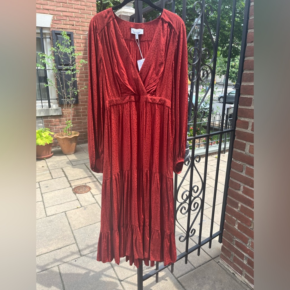 Rust long sleeve dress, dot pattern, never worn